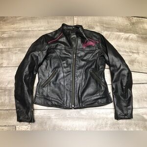 Victory Pure Motorcycle Biker Leather Black Cafe Racer Jacket Riding Women Small
